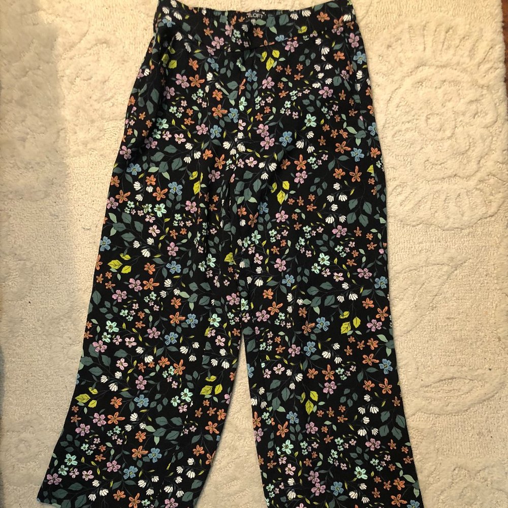 LOFT Floral Multicolor Wide Leg Pants